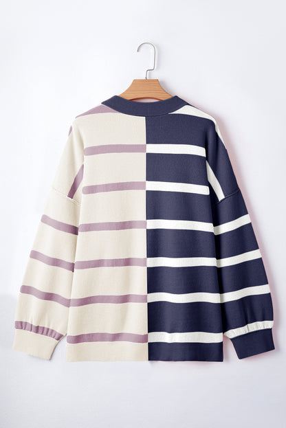 Colourblock Oversized Sweater | Blue Stripe