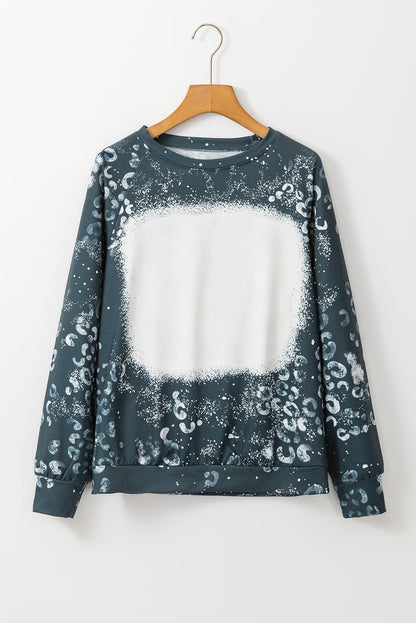 Leopard Bleached Raglan Sleeve Crewneck Sweatshirt | Blue