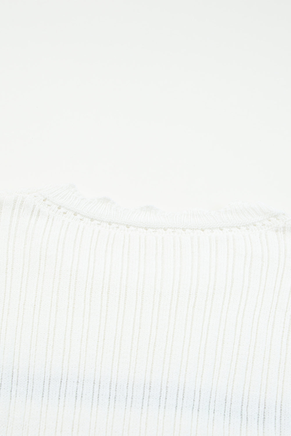 Striped Ribbed Scalloped Detail Knit Sweater | White