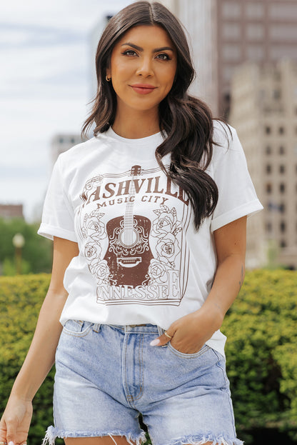 Nashville Music City Graphic Crew Neck Tee | White