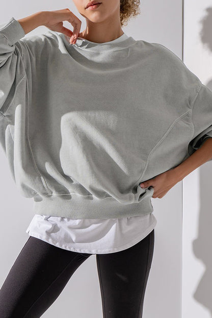 Exposed Seam Batwing Sleeve Drop Shoulder Sweatshirt | Gray