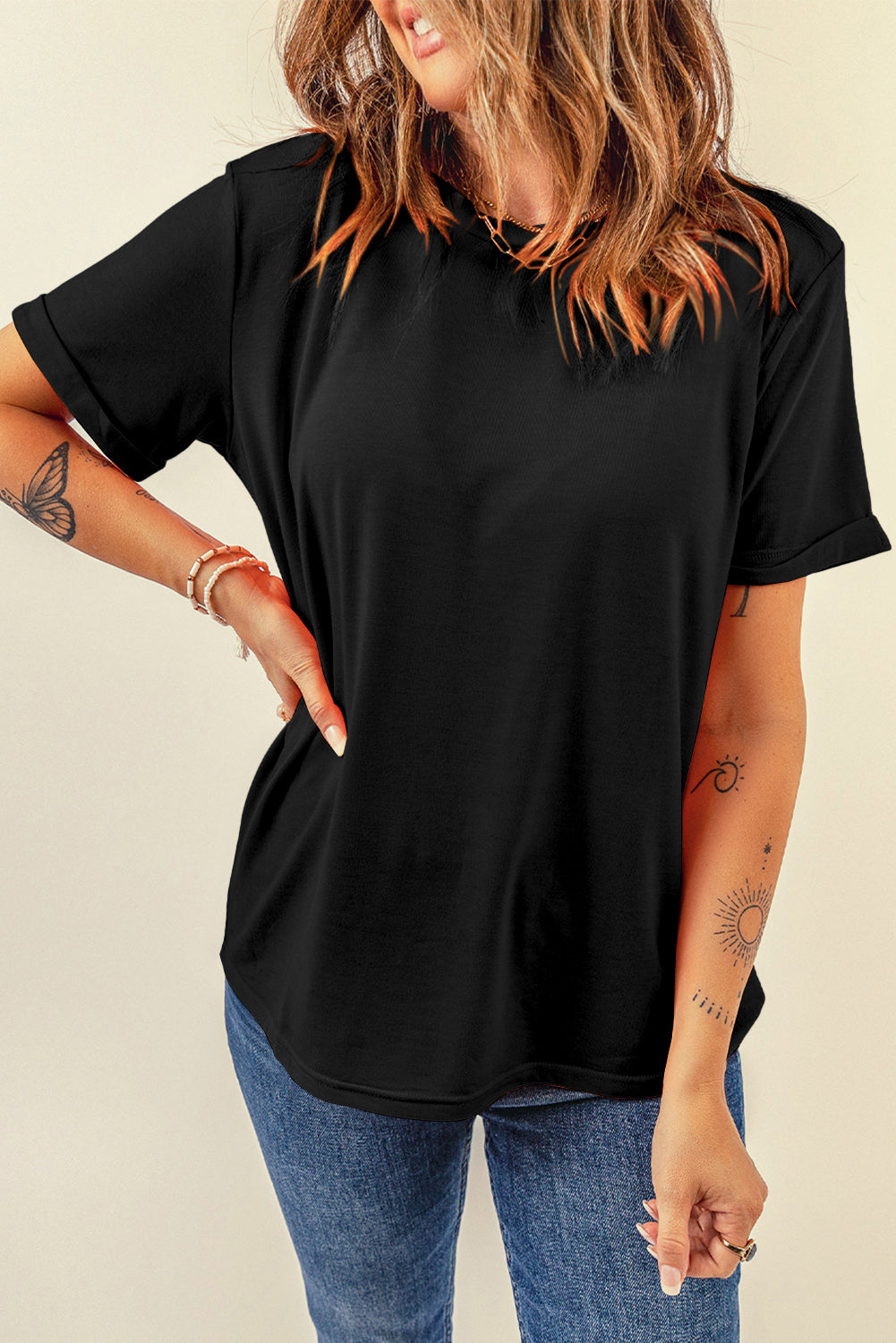 Casual Plain Crew Neck Tee | Black