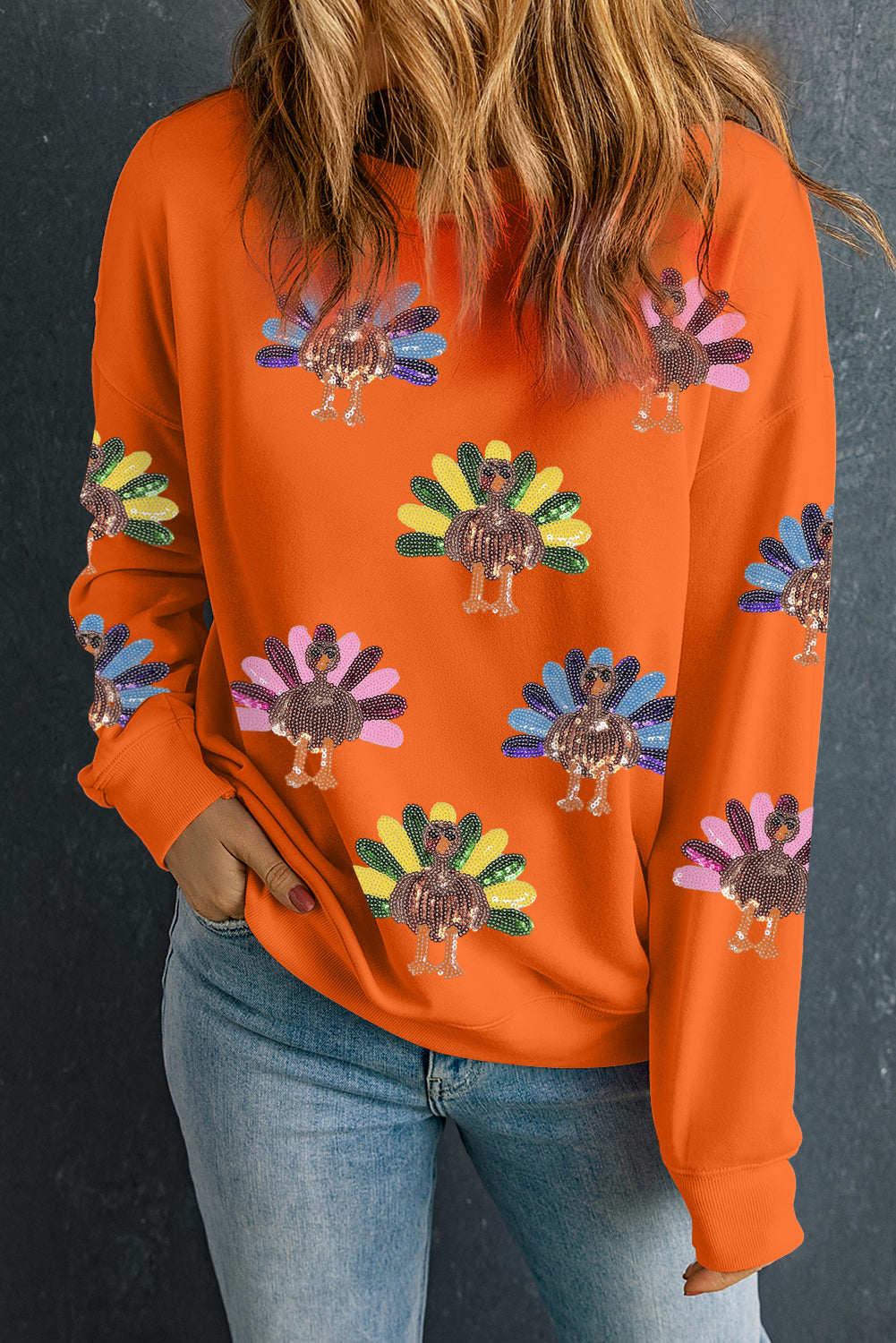 Colourful Turkey Thanksgiving Graphic Sweatshirt | Orange