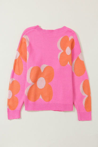 Flower Pattern Slouchy Sweater | Red