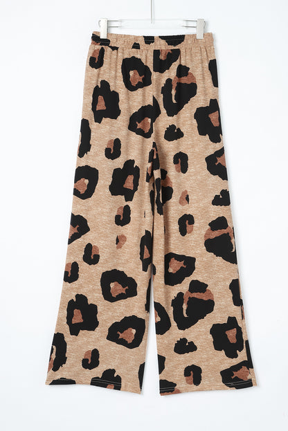 Drawstring Wide Leg Casual Pants | Leopard