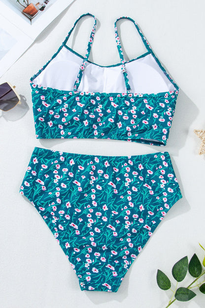 Floral Print Smocked Cute Bikini Set | Blue