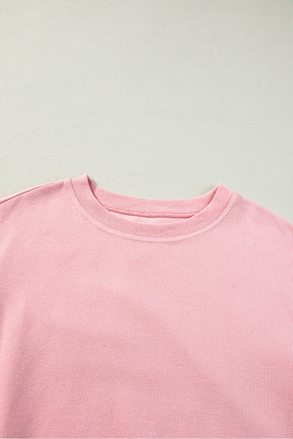 Loose Drop Shoulder Ribbed Sweatshirt | Pink