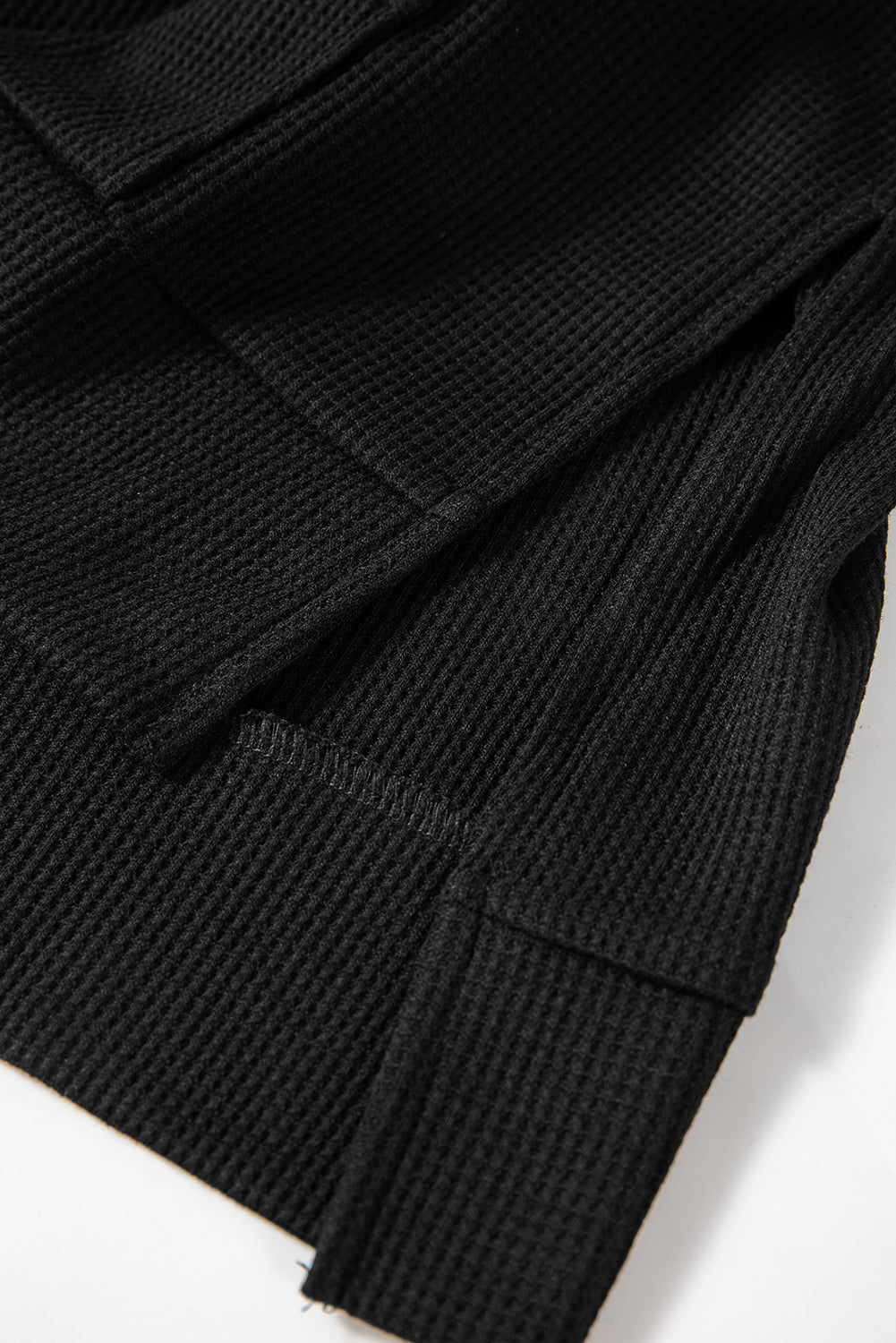 Waffle Knit Fleece Lined High Low Oversized Hoodie | Black