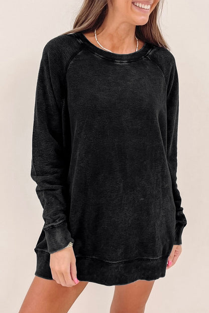 Mineral Wash Oversized Pullover Sweatshirt | Black