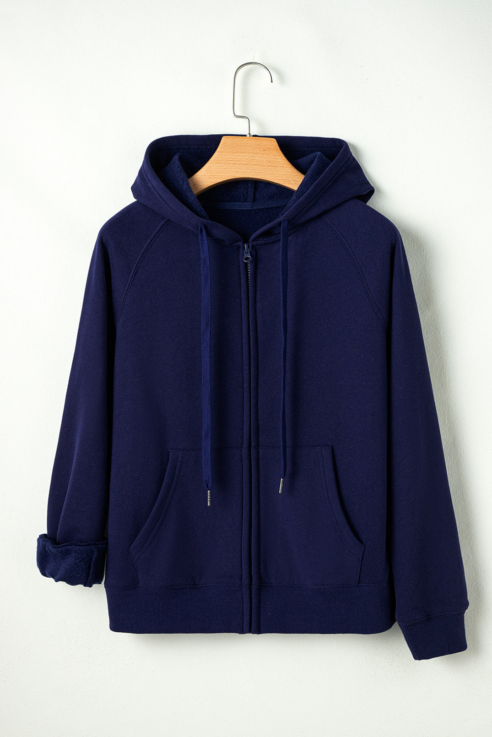 Solid Colour Fleece Lined Zip Up Hoodie | Navy Blue