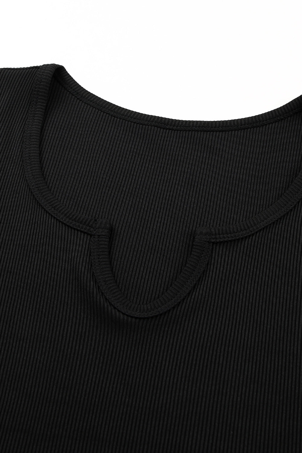 Split Neck Ribbed Knit Tank Top | Black