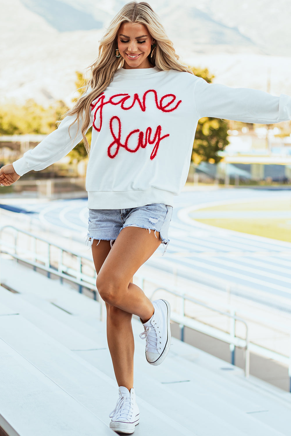 Tinsel Game Day Drop Shoulder Graphic Sweatshirt | White