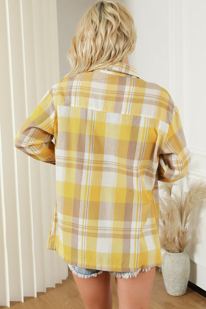 Plaid Button Up Patch Pocket Shirt | Yellow