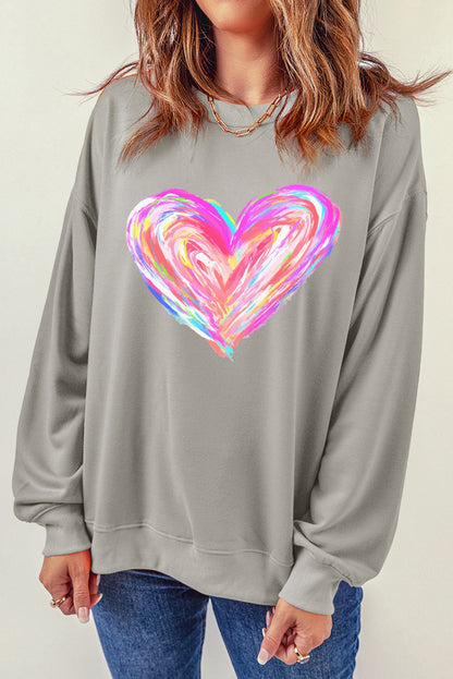 Valentines Brushwork Heart Graphic Drop Shoulder Sweatshirt | Gray