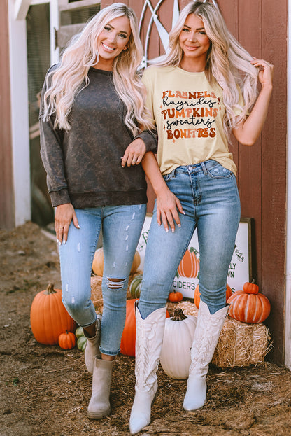 Flannels Hayrides Pumpkins Sweaters Bonfires Tee | Khaki