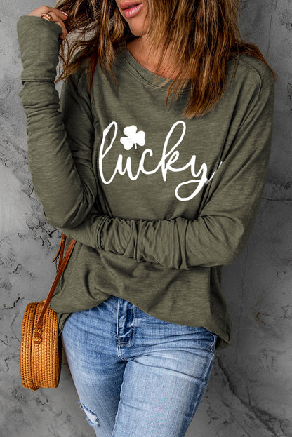 Lucky Clover Graphic Print Long Sleeve Tunic Top | Green