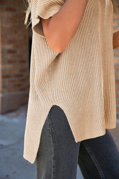 Short Sleeve Side Slit Oversized Sweater | Apricot