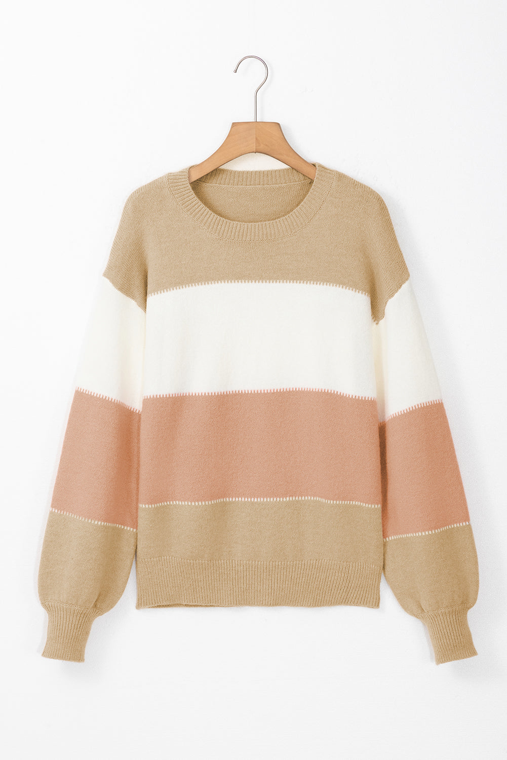 Colour Block Lantern Sleeve Drop Shoulder Sweater | Dusty Pink