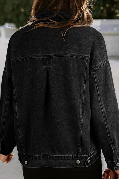 Washed Oversize Pocketed Denim Jacket | Black