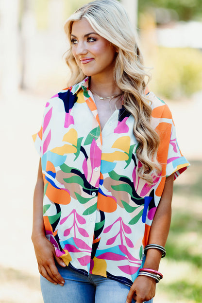 Abstract Leafy Print Short Sleeve Shirt | Multicolour