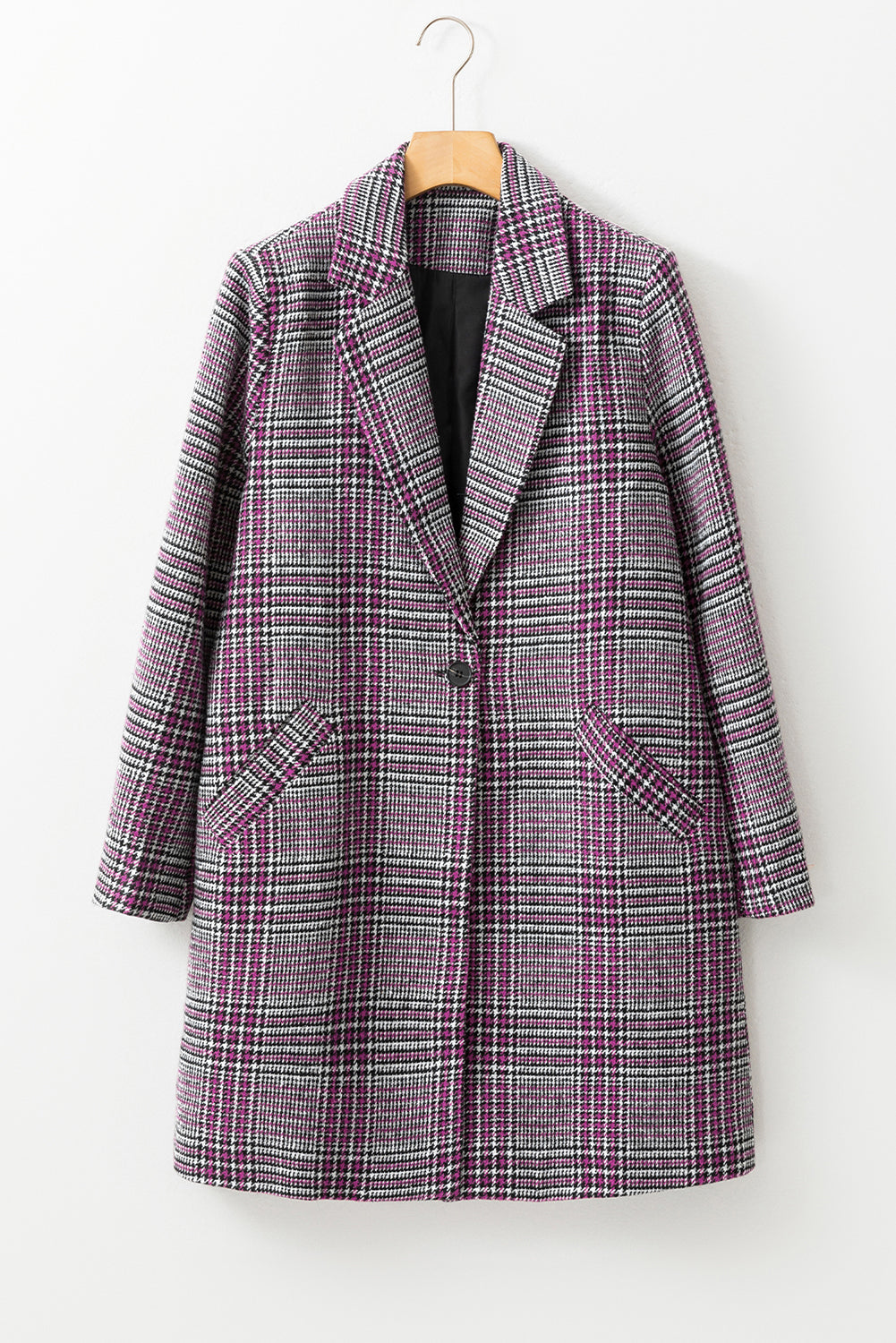 Plaid Lapel Collar One Button Midi Coat | Pink