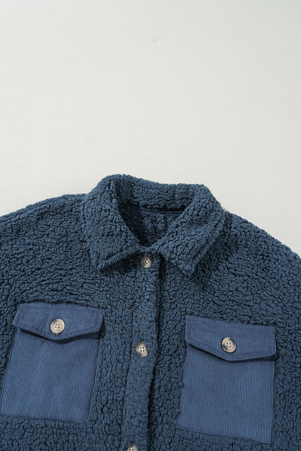 Contrast Flap Pocket Single Breasted Teddy Coat | Blue