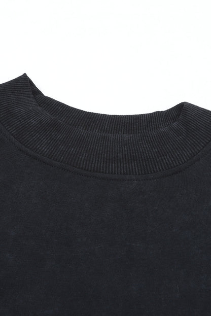 Drop Shoulder Crew Neck Pullover Sweatshirt | Black