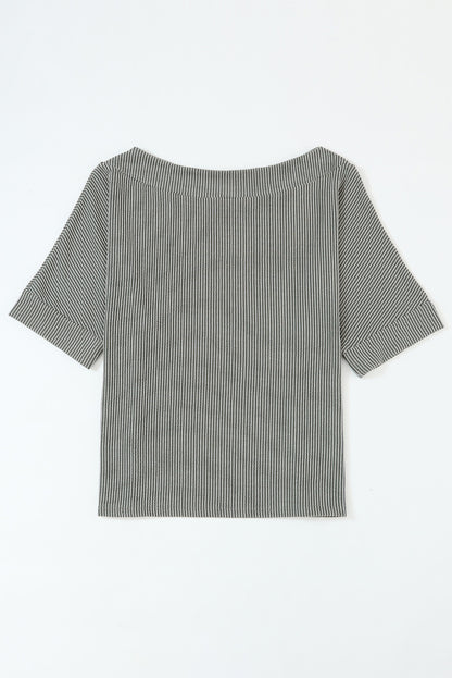 Boatneck Batwing Sleeve Cording Blouse | Gray