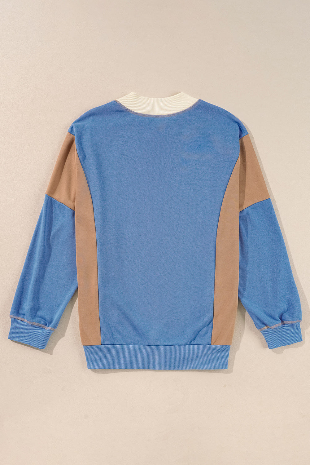 Ribbed Detail Colour Block Sleeve Baggy Sweatshirt | Sky Blue