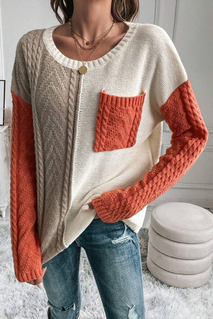 Colourblock Patched Pocket Drop Shoulder Sweater | Gold Flame