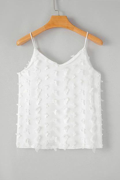 Butterfly Applique Mesh Overlay Tank Top | White