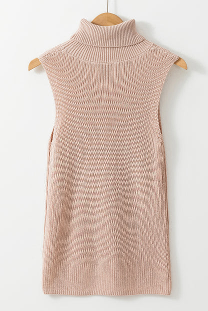 Solid Colour Turtleneck Knit Tank Top | Oatmeal