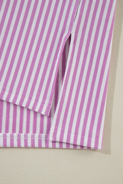 Patchwork Bracelet Sleeve Plus Size T Shirt | Pink Stripe