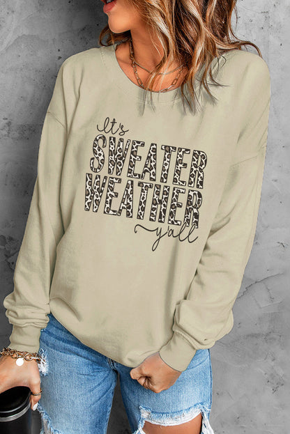 Sweater Weather Leopard Print Pullover Sweatshirt | Khaki