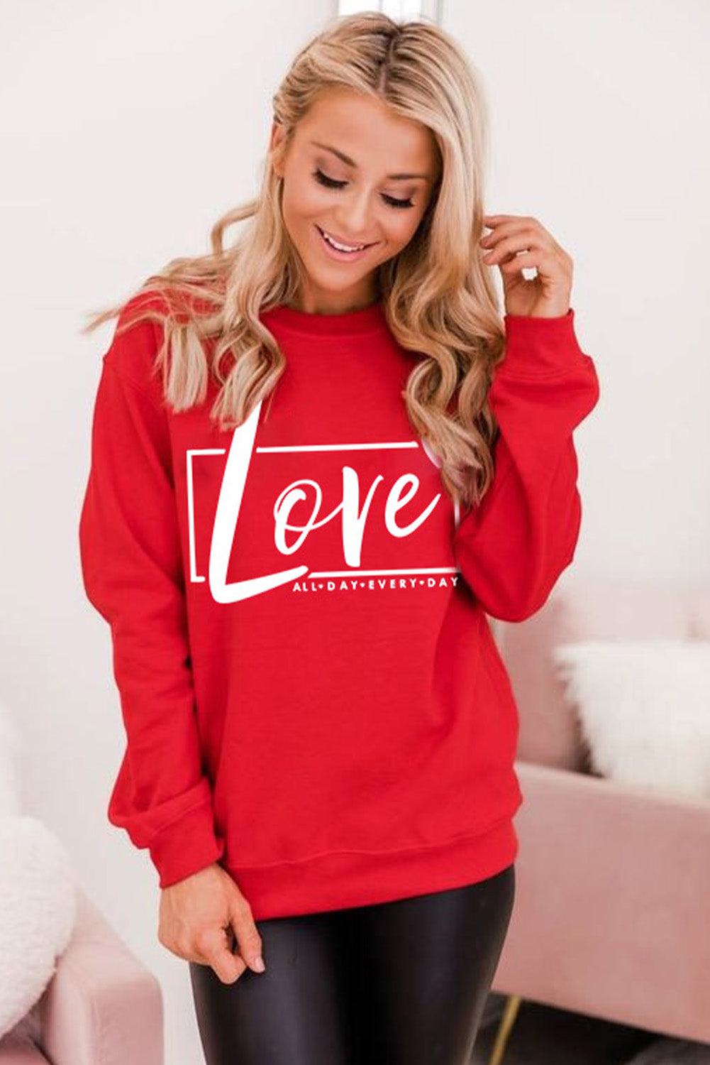 Fiery  Valentine'S Day Love Graphic Sweatshirt | Red