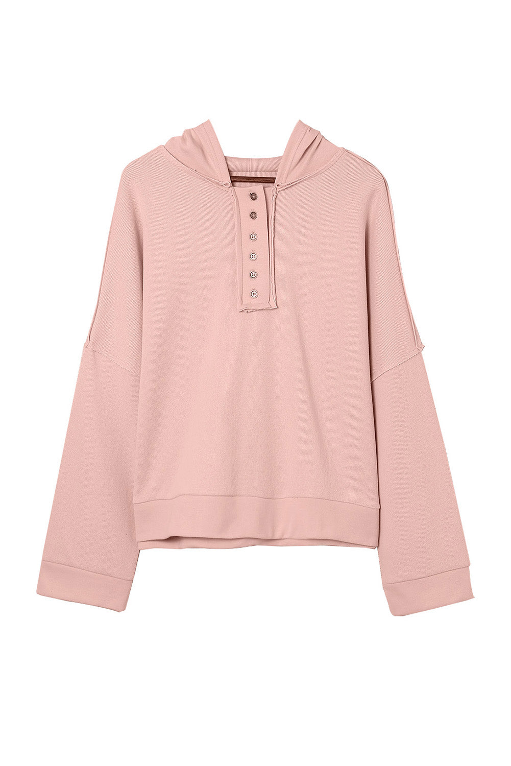 Casual Button Solid Patchwork Trim Hoodie | Pink