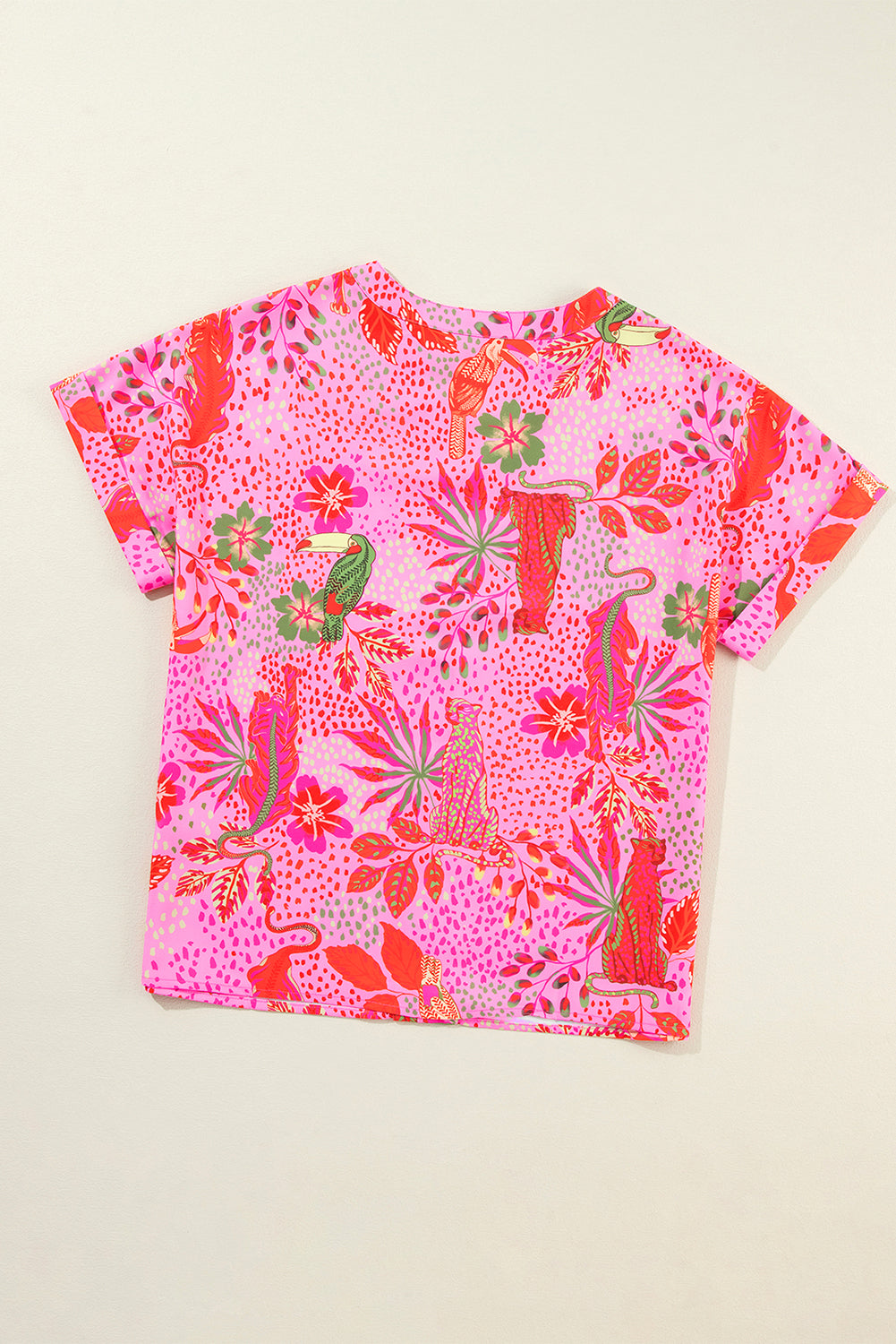 Jungle Floral Print Notch V Neck Blouse | Rose