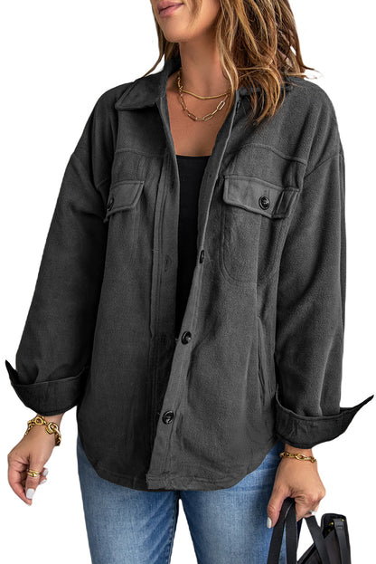 Turn Down Collar Buttoned Shirt Jacket | Gray