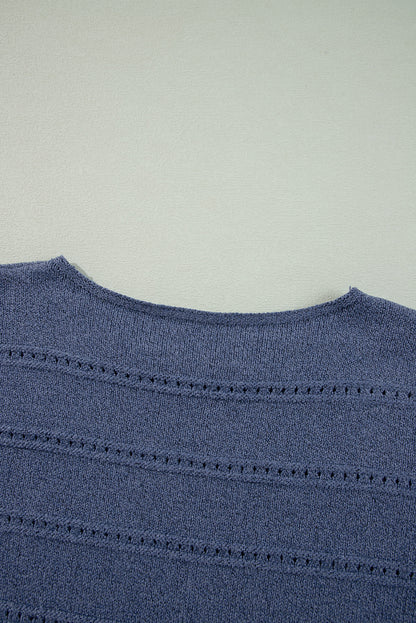 Boat Neck Drop Shoulder Pointelle Knit Sweater | Real Teal