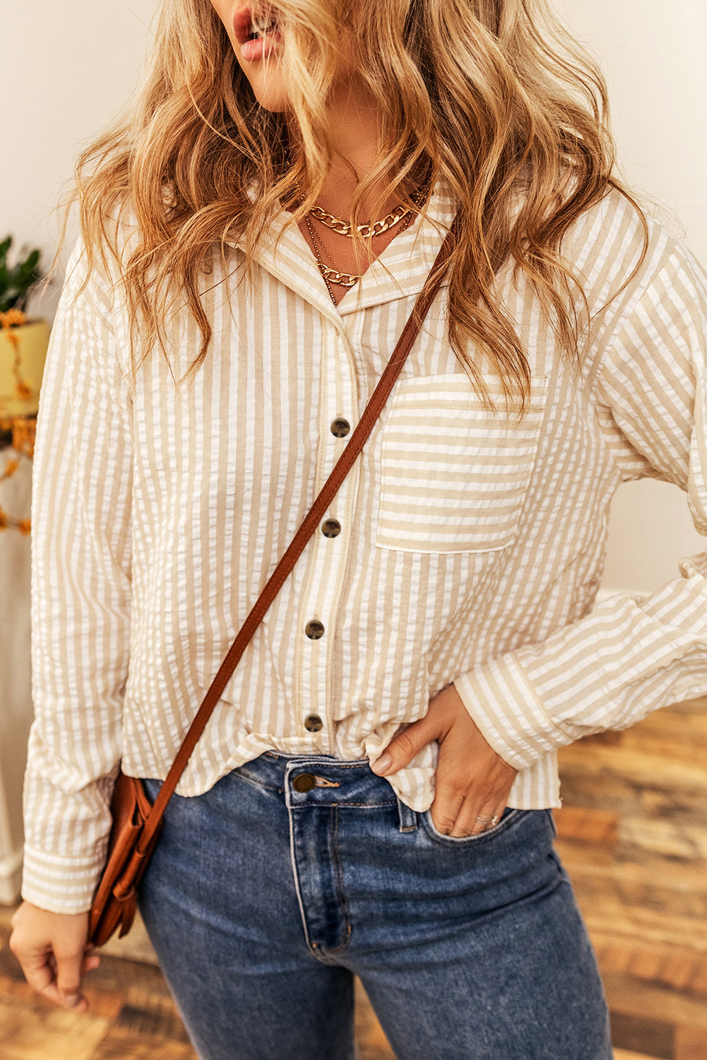 Chest Pocket Crinkled Shirt | Stripes