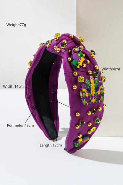 Mardi Gras Rhinestone Beaded Knotted Wide Headband | Tillandsia Purple