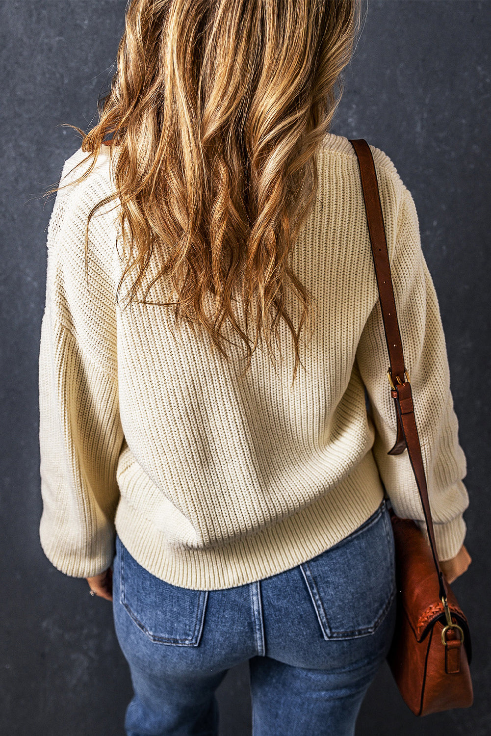 Plain Knitted Buttoned V Neck Cardigan | Beige