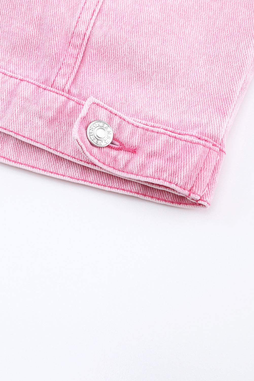 Acid Wash Button Flap Pocket Denim Jacket | Pink