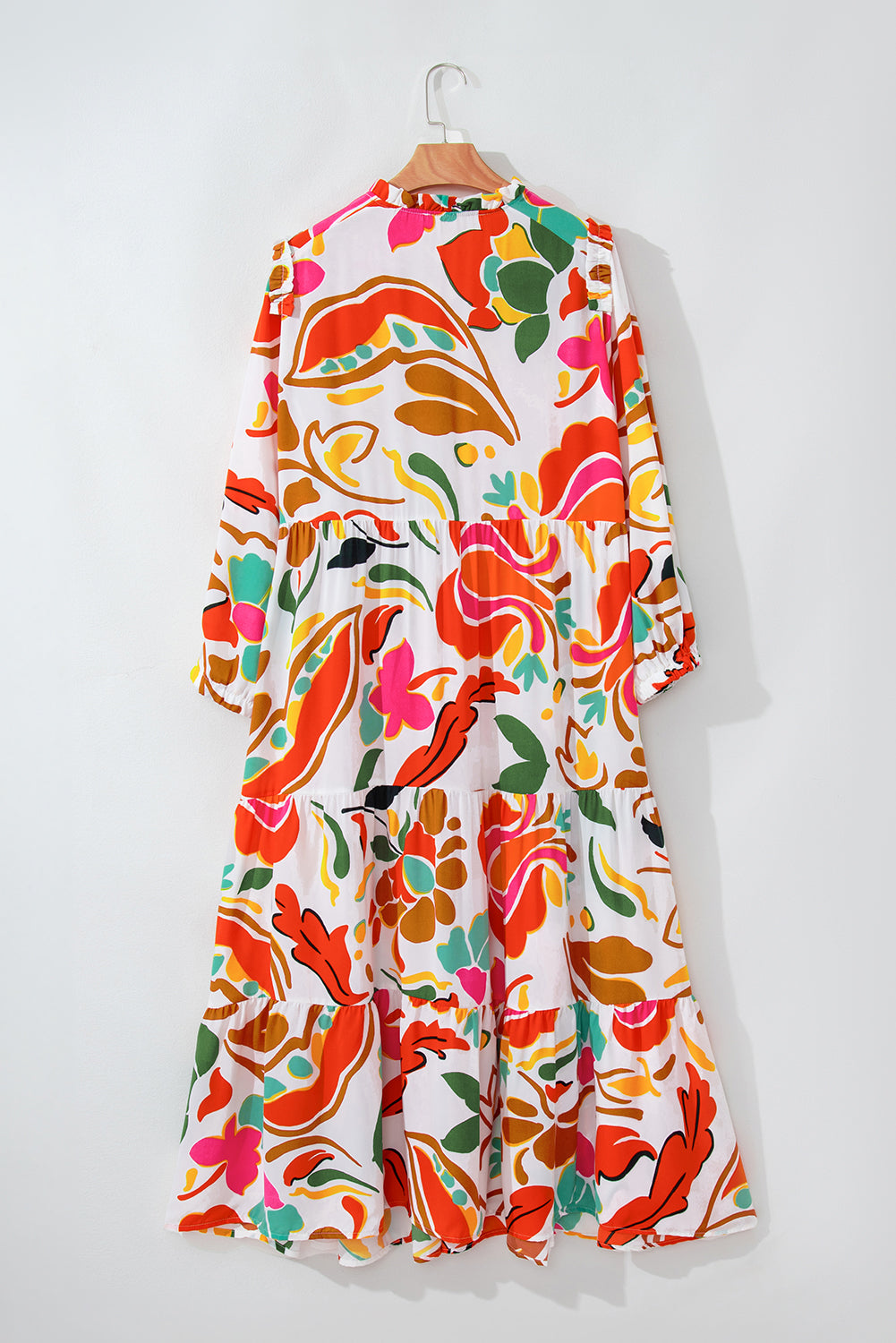 Floral Print Drawstring V Neck Tiered Plus Size Dress | Orange