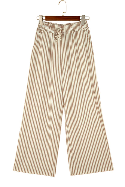 Print Wide Leg Drawstring Pants | Khaki Stripe