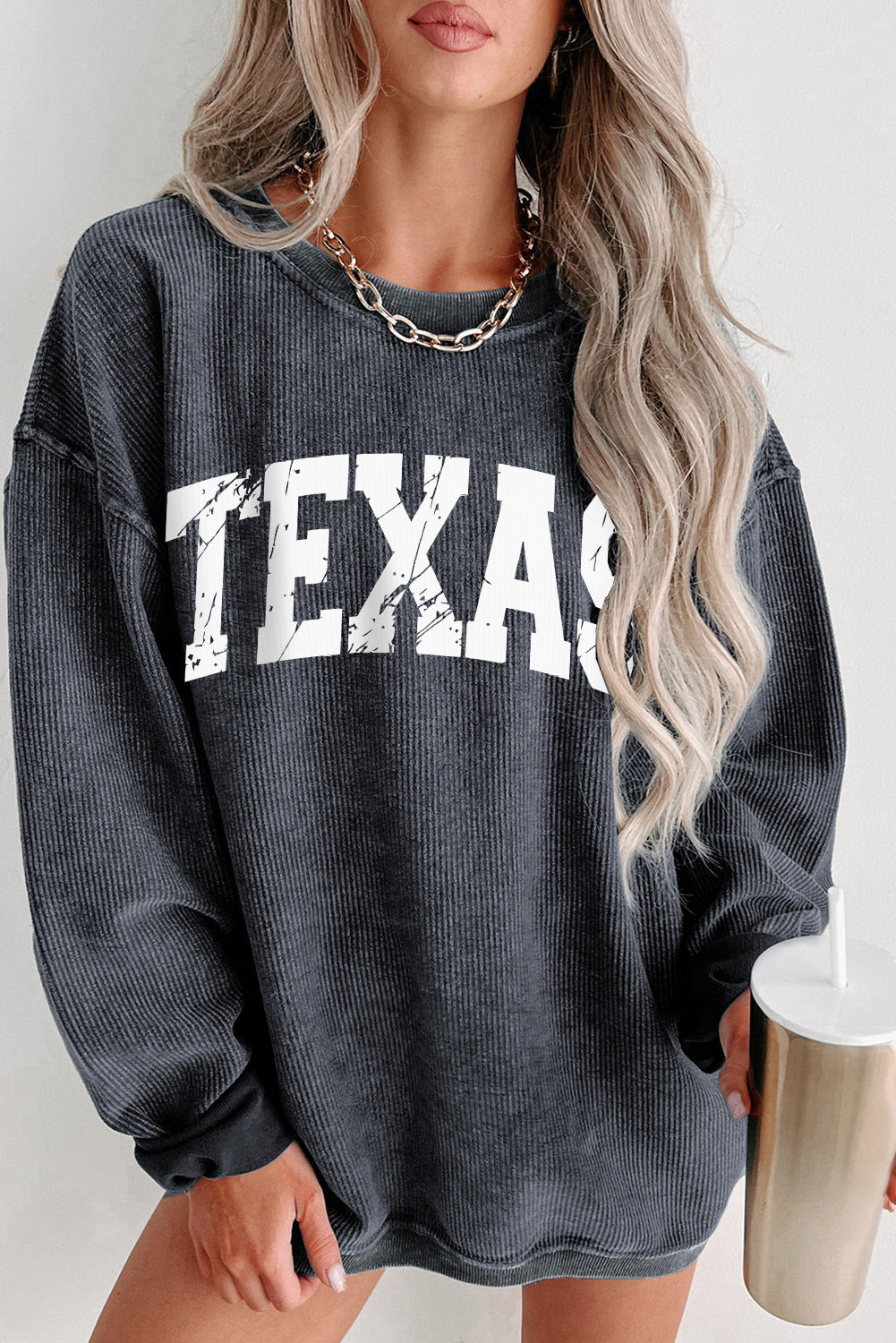 Gray TEXAS Graphic Corded Pullover Sweatshirt