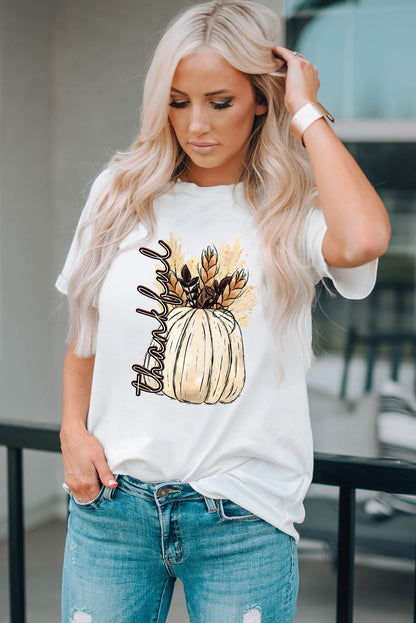 Harvest Pumpkin Graphic Thanksgiving Tee | White