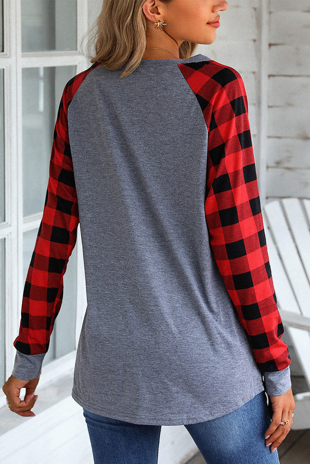 Fiery  Plaid Raglan Long Sleeve Top | Red