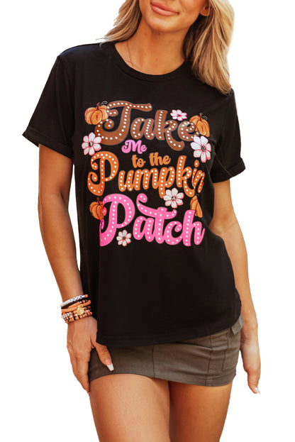 Take Me To The Pumpkin Patch Flower Print T Shirt | Black