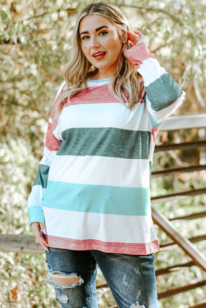 Plus Size Colourblock Pullover Top | Green